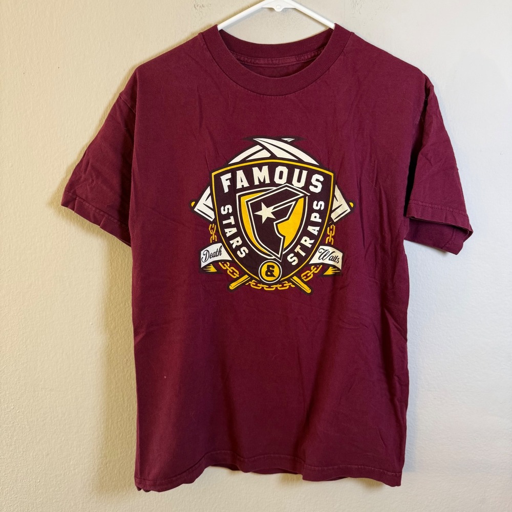 Famous Stars and Straps Mens Graphic Tee Maroon Medium Death Waits Skate